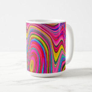 Taza De Café Arte abstracto y psicodélico amarillo, rojo y azul