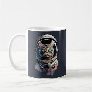 Taza De Café Arte Acuarela de Gato Astronauta en el Espacio
