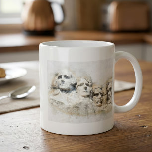 Taza De Café Arte acuarela presidencial del Monte Rushmore