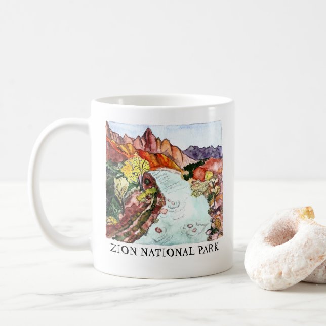Taza De Café Arte acuático del Parque Nacional Zion (Con donut)