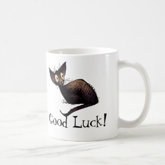 Taza De Café Arte afortunado divertido del gato negro de la