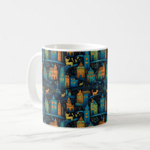 Taza De Café Arte Ai Verde de Cats City Blue Terracotta