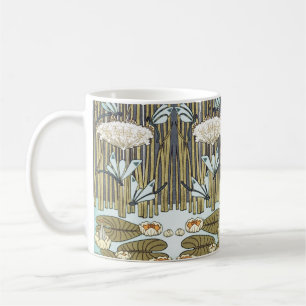 Taza De Café Arte Antiguo de Libélula y Lirio Verde Salvia