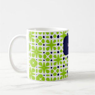 Taza De Café Arte Artístico Verde Brillante Rosa y Negro 
