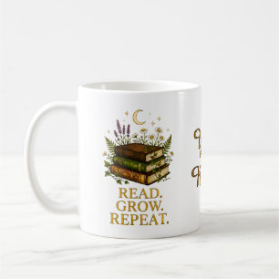 Taza De Café Arte botánico libresco vintage 'Lee, Crece, Repite