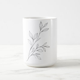 Taza De Café Arte Botánico Minimalista de Línea Negra