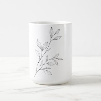 Taza De Café Arte Botánico Minimalista de Línea Negra