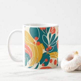 Taza De Café Arte Botánico Retro de Hoja y Baya