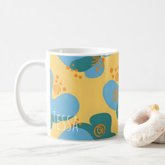 Taza De Café Arte caprichoso abstracto retro funky en teal y am