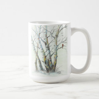 Taza De Café Arte coloreado abedules del lápiz del invierno