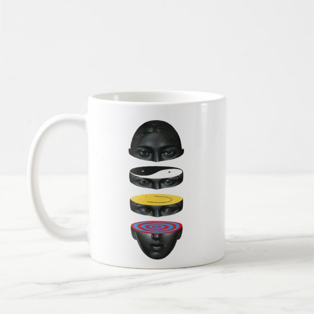 Taza De Café arte colorido de caras grises separadas (Izquierda)