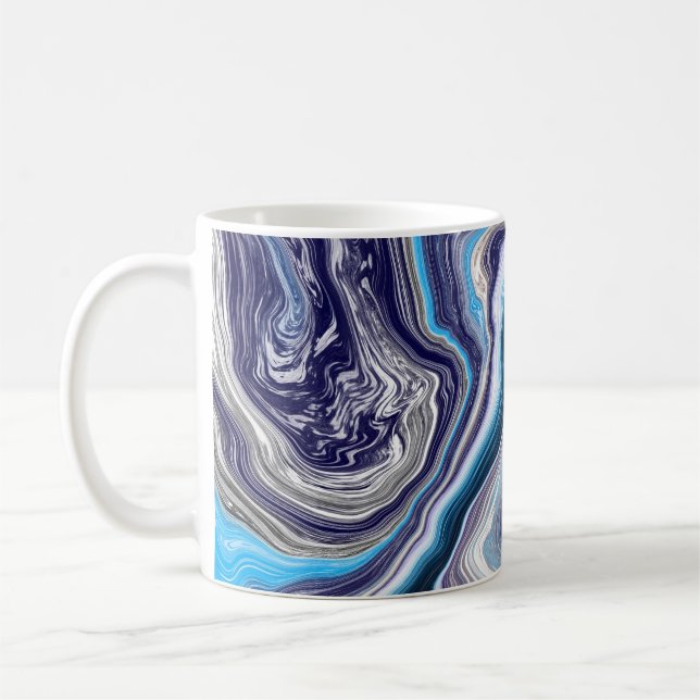 Taza De Café Arte con fluido de mármol azul (Izquierda)