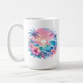Taza De Café Arte costero rosa y azul bonito personalizado
