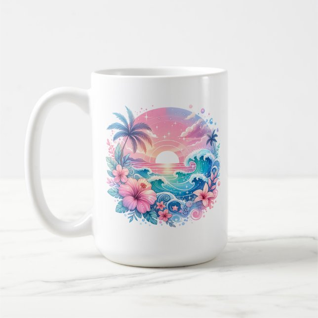 Taza De Café Arte costero rosa y azul bonito personalizado (Izquierda)