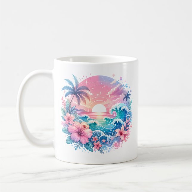 Taza De Café Arte costero rosa y azul bonito personalizado (Izquierda)