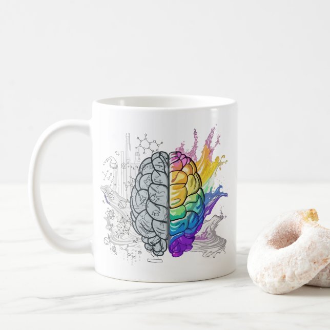 Taza De Café Arte creativo de cerebro izquierdo vs derecho (Con donut)