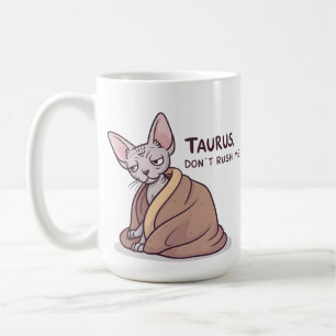 Taza De Café Arte de actitud zodiacal de gato Sphynx Tauro calm