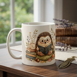 Taza De Café Arte de Acuarela de Erizo Leyendo