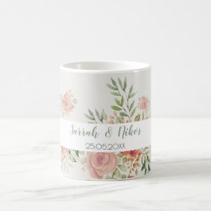 Taza De Café Arte de Acuarela de Rosal Monogramado