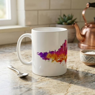 Taza De Café Arte de Acuarela del Horizonte de Chicago sobre Fo