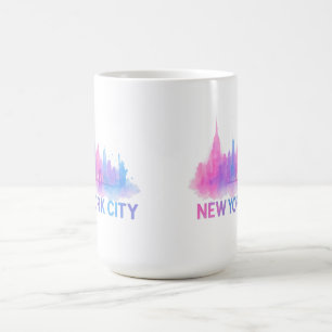 Taza De Café Arte de Acuarela del Horizonte de la Ciudad de Nue
