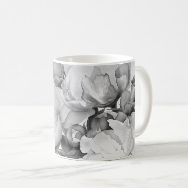Taza De Café Arte de acuarela floral elegante de peones blancos (Anverso derecho)
