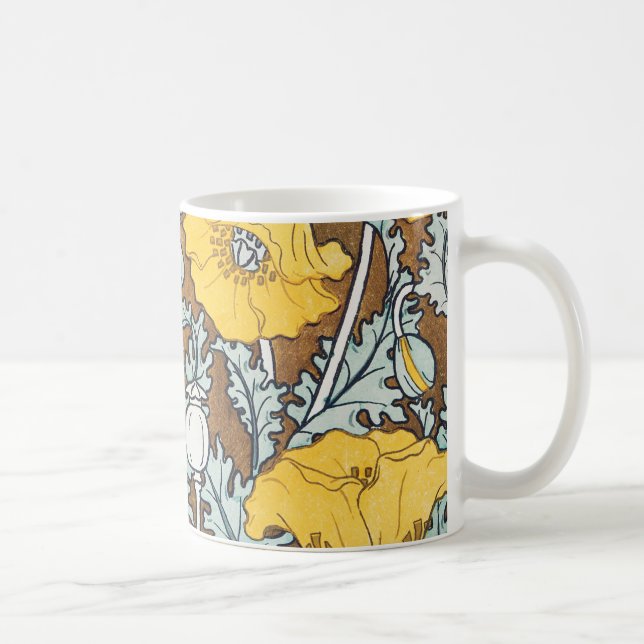 Taza De Café arte de amapola flor amarillo ilustracion (Derecha)