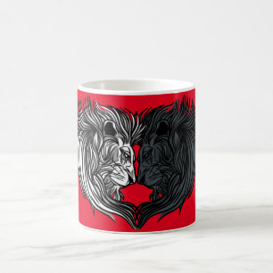 Taza De Café Arte de animales Yin Yang, Batalla de Leones