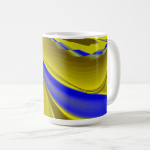 Taza De Café Arte de arcoíris abstracto 3D en azul amarillo oro