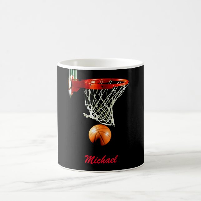 Taza De Café Arte de baloncesto con tu nombre rojo negro (Centro)