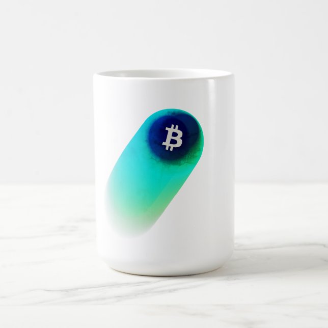 Taza De Café Arte de Bitcoin (Cometa - Estilo 2, Blanco) (Centro)