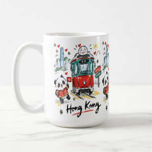 Taza De Café Arte de boceto adorable del tranvía de Hong Kong