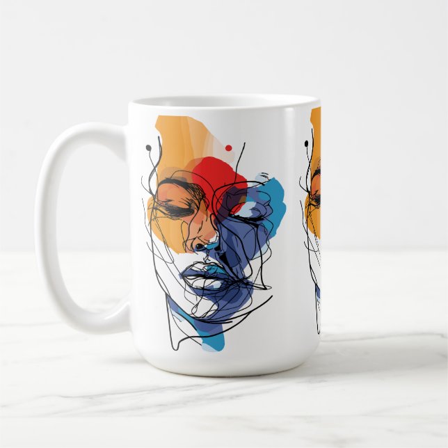 Taza De Café Arte de Cara de Línea Fluida Abstracta (Izquierda)