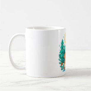 Taza De Café Arte de ciervo en bosque de pinos nevado nocturno