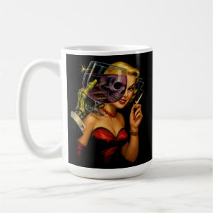Taza De Café Arte de cómic de terror vintage: esqueleto femme f