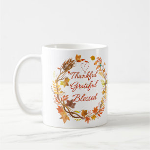 Taza De Café Arte de corona de otoño agradecido bendito