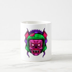 Taza De Café Arte de cráneo de jinete zombie neón