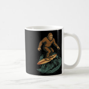Taza De Café Arte de Criptido de Playa Retro de Bigfoot Surfing