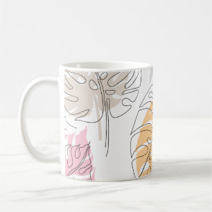 Taza De Café Arte de dibujo de líneas de monstera exótico