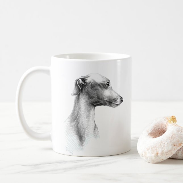 Taza De Café Arte de dibujo del perro blanco de Greyhound itali (Con donut)