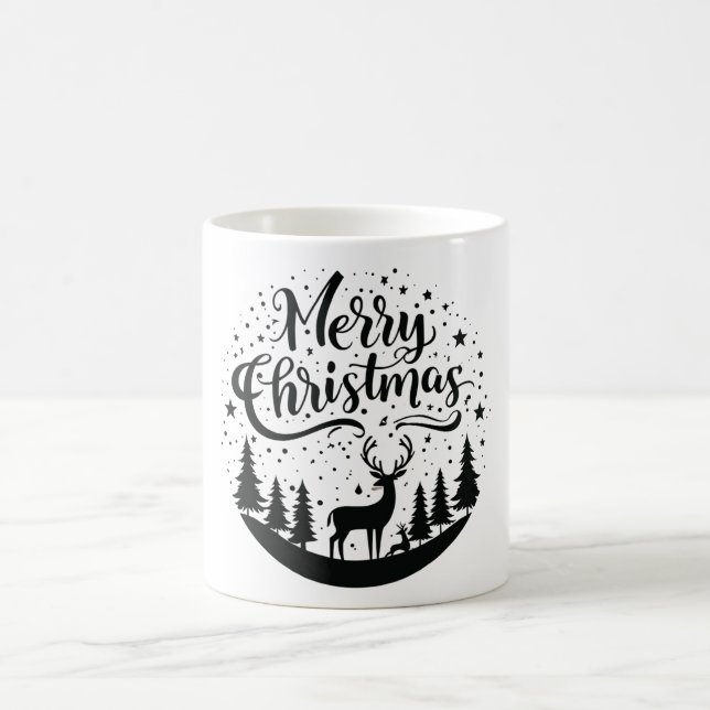 Taza De Café Arte de diseño de árbol y ciervos navideños clásic (Centro)