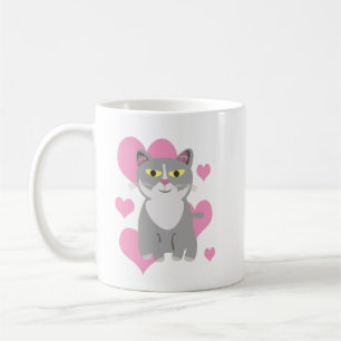 Taza De Café Arte de divertido cartoon de amor de gato gris tot