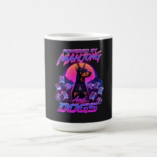 Taza De Café Arte de Doberman Synthwave Mahjong & Perros