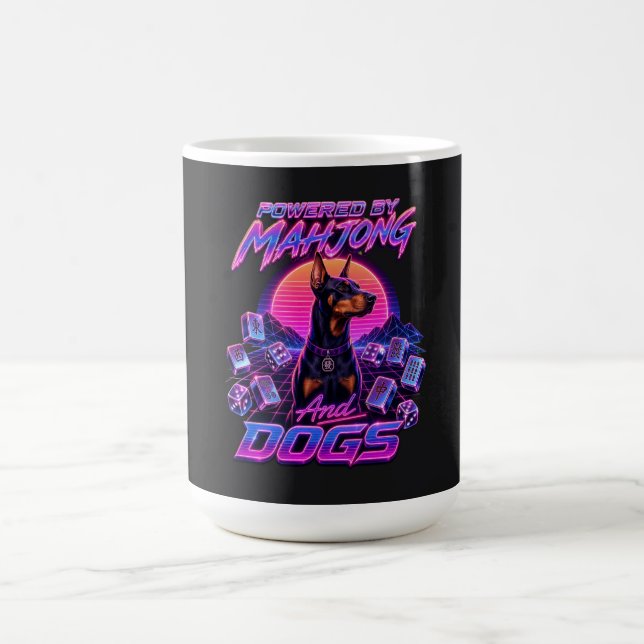 Taza De Café Arte de Doberman Synthwave Mahjong & Perros (Centro)