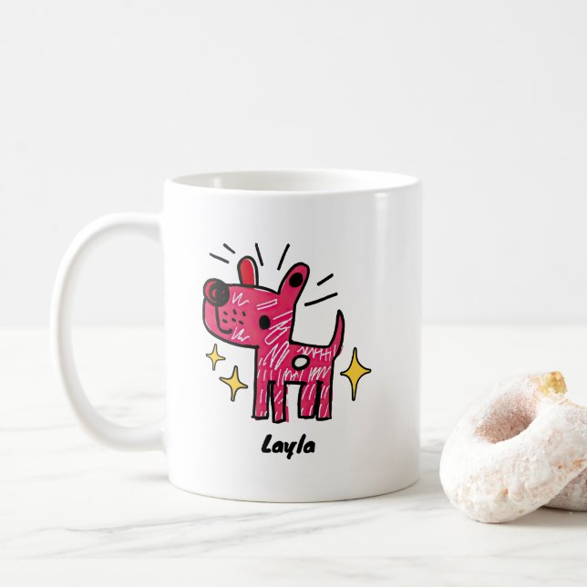 Taza De Café Arte de Doodle de Perro Personalizado (Con donut)