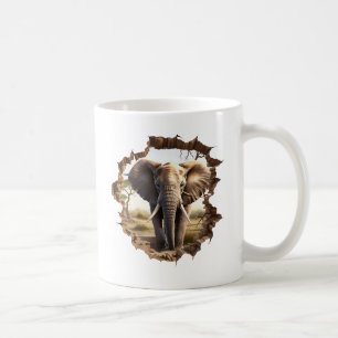 Taza De Café Arte de elefante en pared con rotura 3D – Safari r