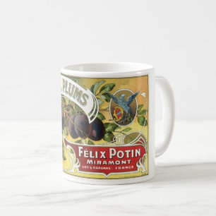 Taza De Café Arte de etiqueta de caja de frutas vintage, ciruel