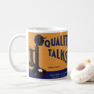 Taza De Café Arte de etiqueta de caja de frutas vintage, teléfo