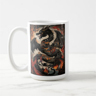 Taza De Café Arte de fantasía del dragón negro épico sobre cast