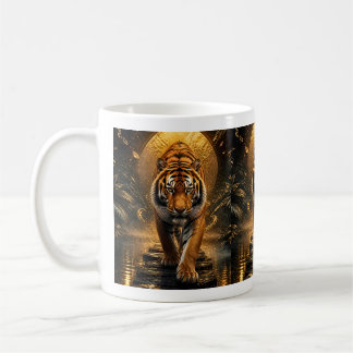 Taza De Café Arte de Fauna y Flora de Lujo del Tigre Dorado
